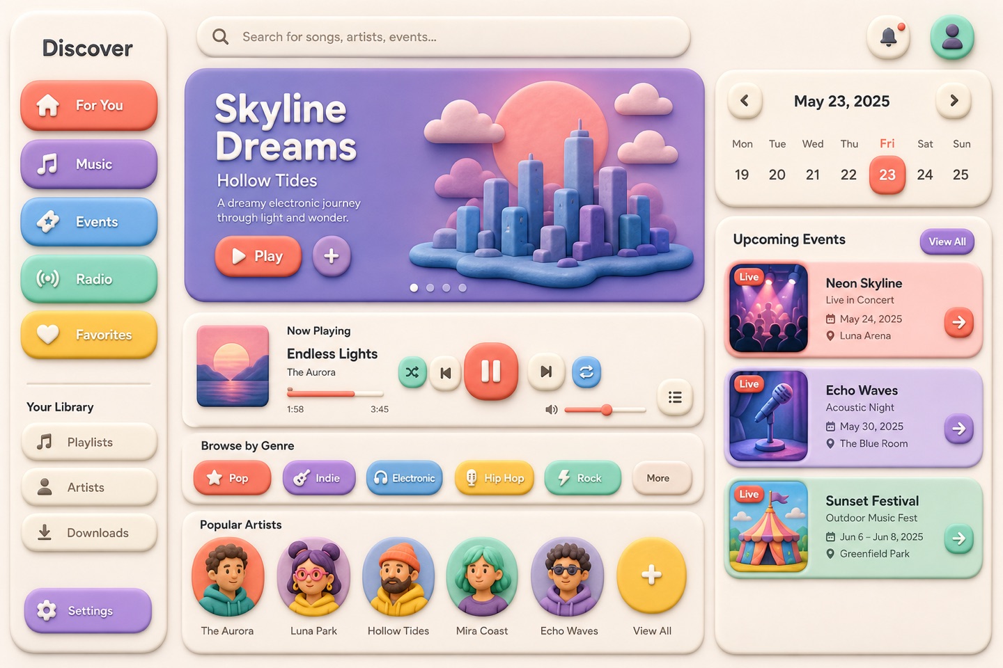 Claymorphism layout — interface screenshot