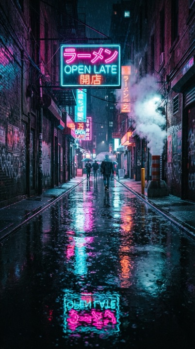Example of the Neon Wet Street style