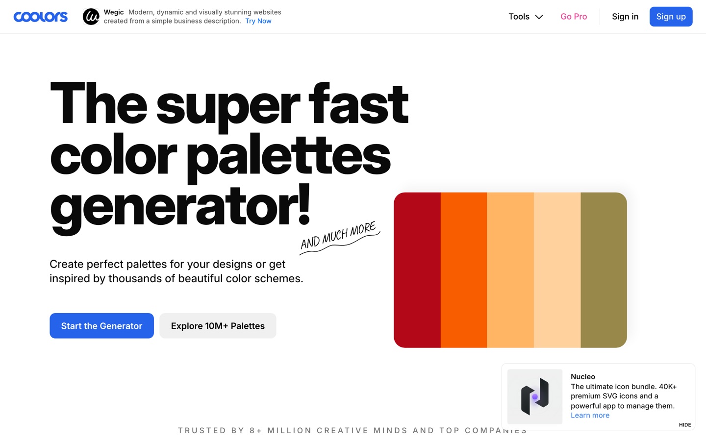 Coolors home page