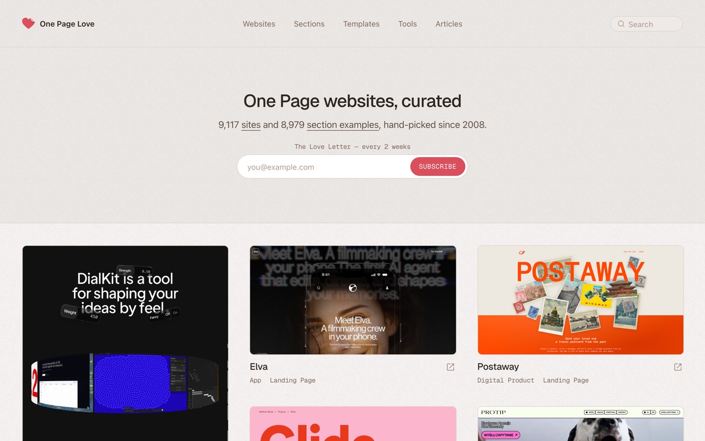 One Page Love home page
