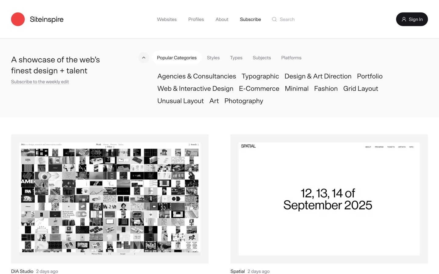 SiteInspire home page