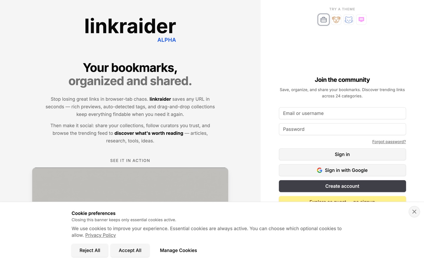 LinkRaider front page