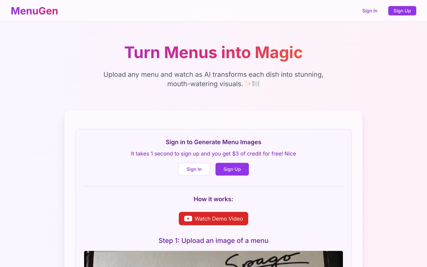 MenuGen front page