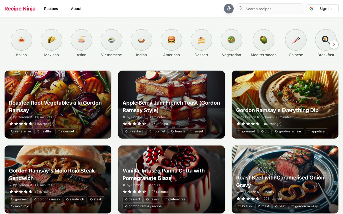 Recipe Ninja front page