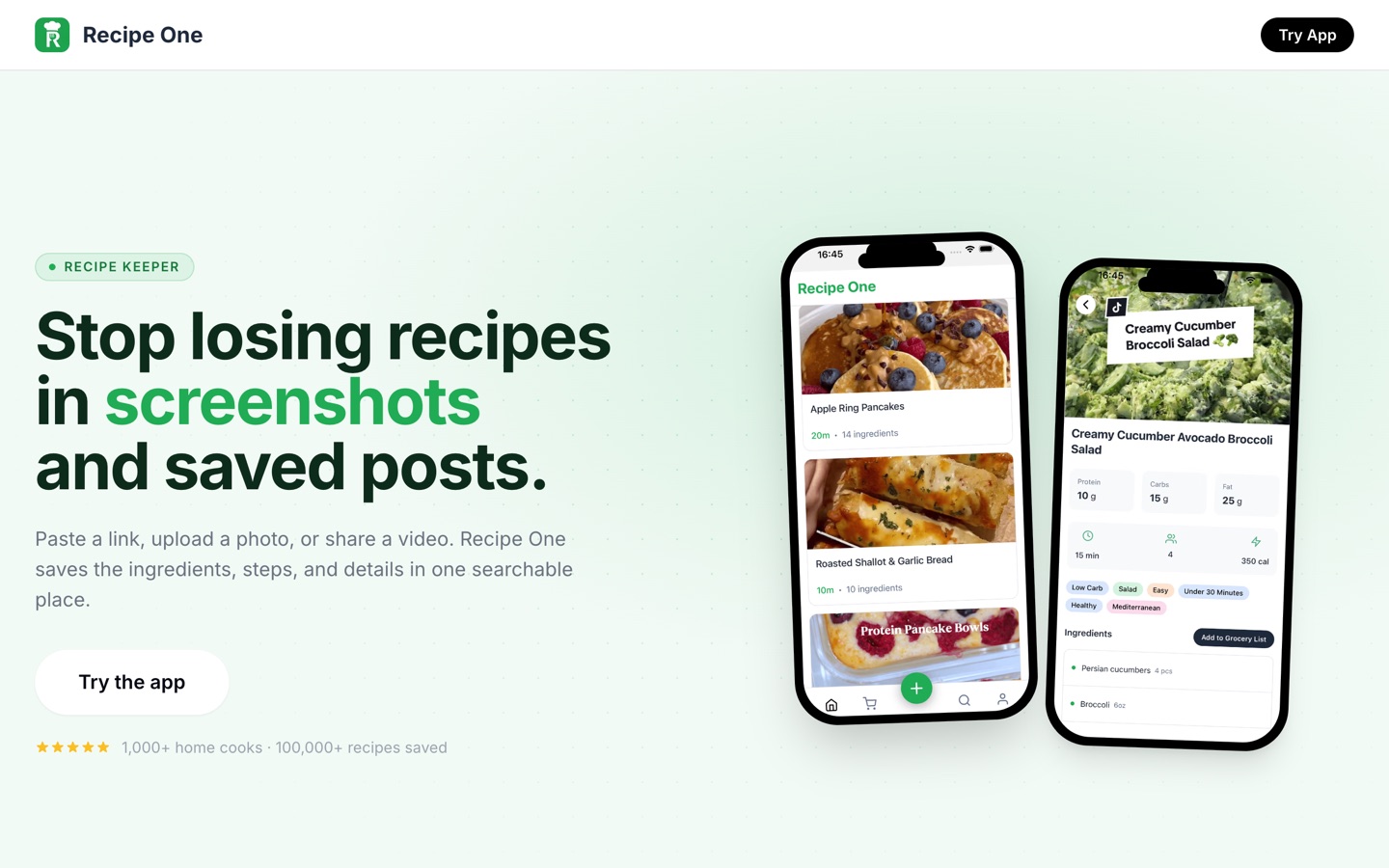RecipeOne front page
